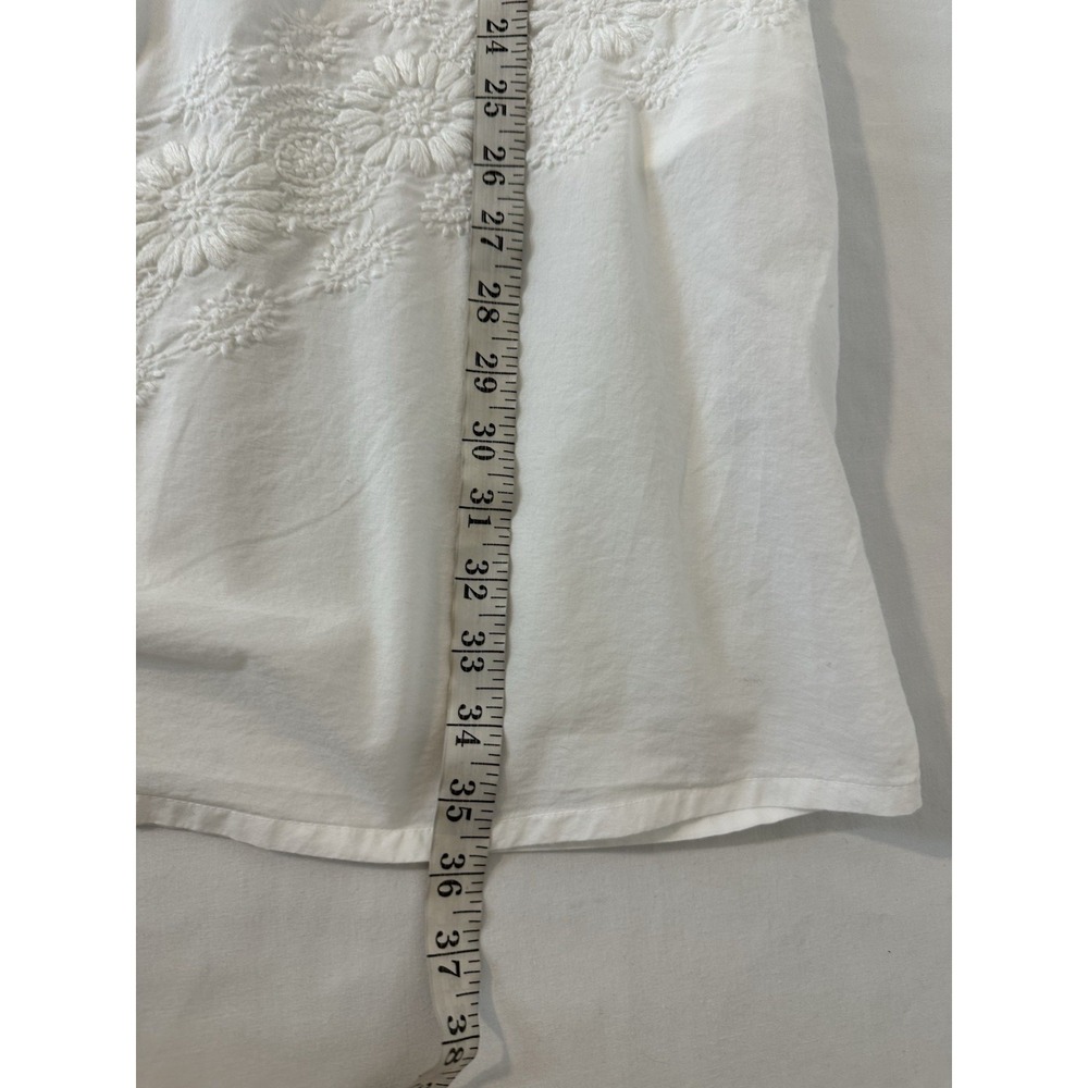 La Cera White Cotton Embroidered Robe Tie Pockets Boho Cottagecore  M/L - Picture 7 of 8